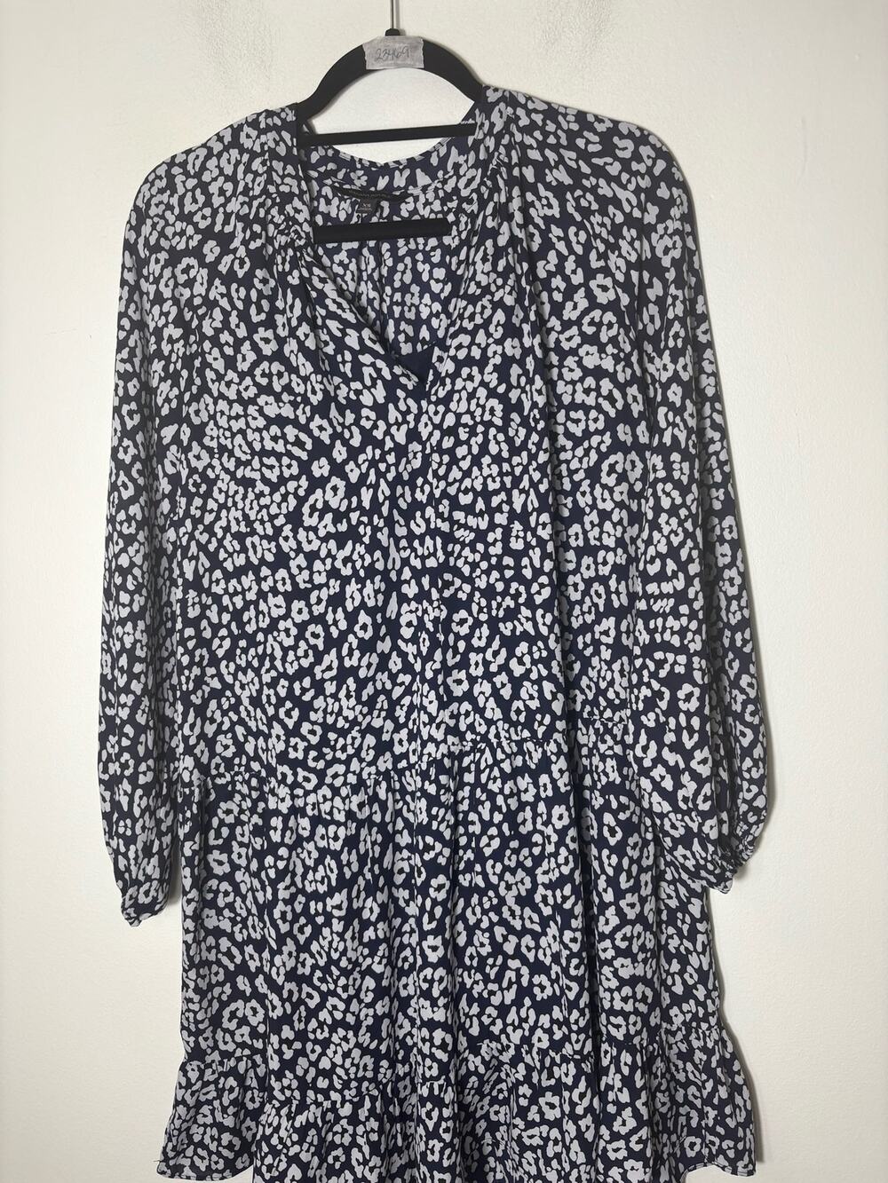 Banana Republic Navy and White Long Sleeve Drop Waist Knee Length Dress Sz XS